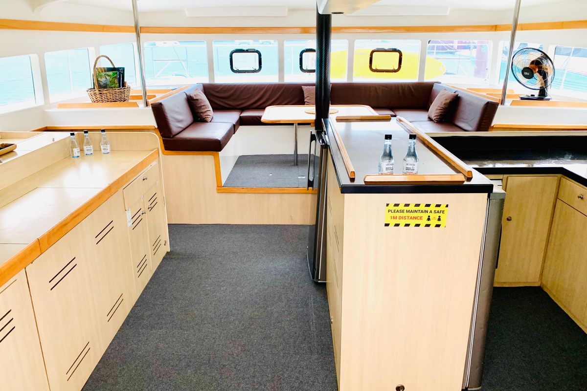 Salon of Cabin I06 (RM), a Catlante catamarans Catlante 600 catamaran at Eden Island Marina, Seychelles