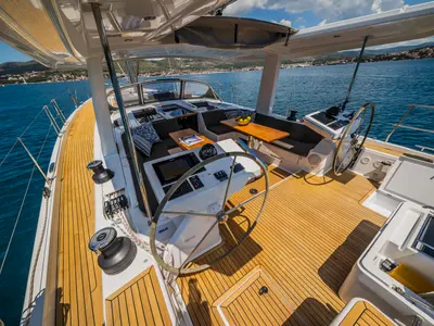 Cockpit of Oceanelle, a Hanse Yachts Hanse 588 sailboat at Seget Donji, Croatia