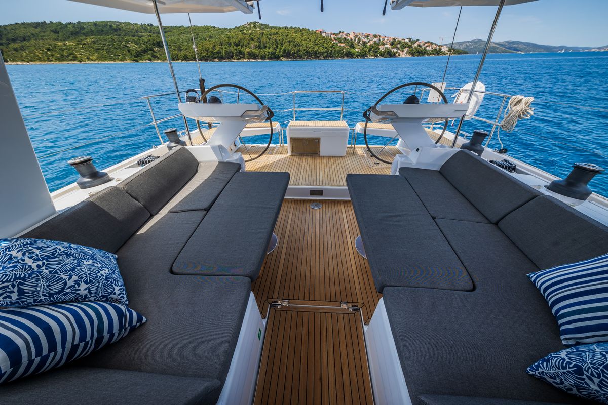 Cockpit of Oceanelle, a Hanse Yachts Hanse 588 sailboat at Seget Donji, Croatia
