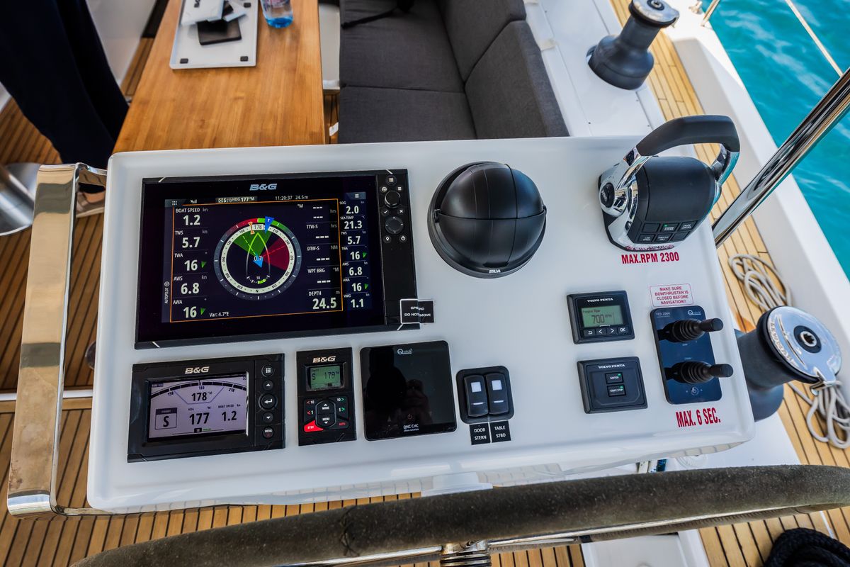 Cockpit of Oceanelle, a Hanse Yachts Hanse 588 sailboat at Seget Donji, Croatia