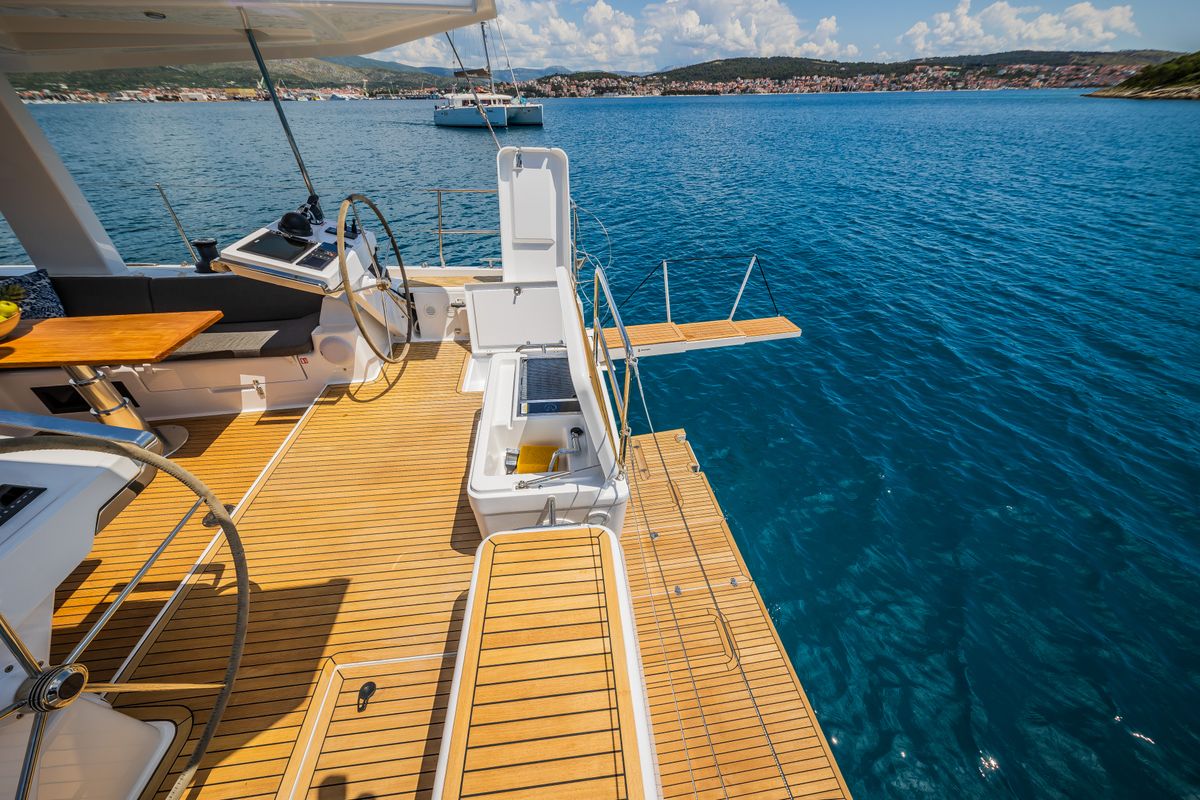 Deck of Oceanelle, a Hanse Yachts Hanse 588 sailboat at Seget Donji, Croatia