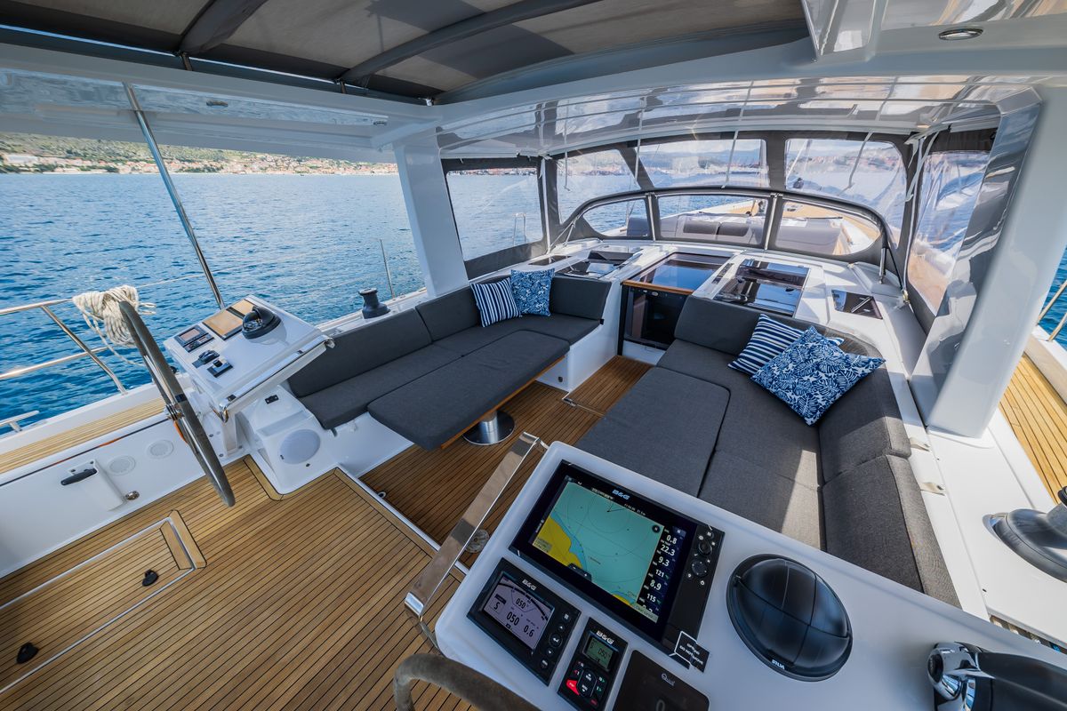 Cockpit of Oceanelle, a Hanse Yachts Hanse 588 sailboat at Seget Donji, Croatia