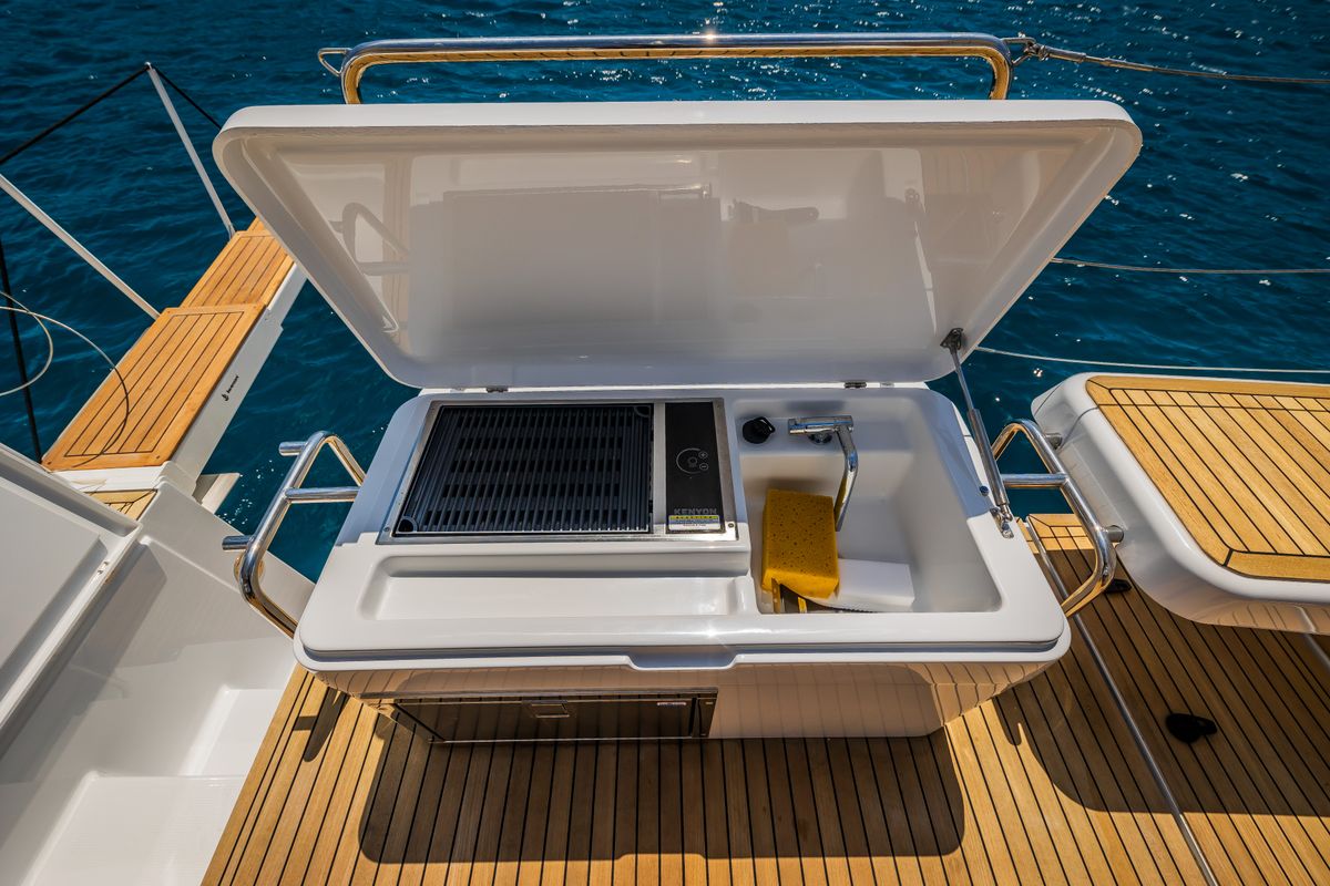 Deck of Oceanelle, a Hanse Yachts Hanse 588 sailboat at Seget Donji, Croatia