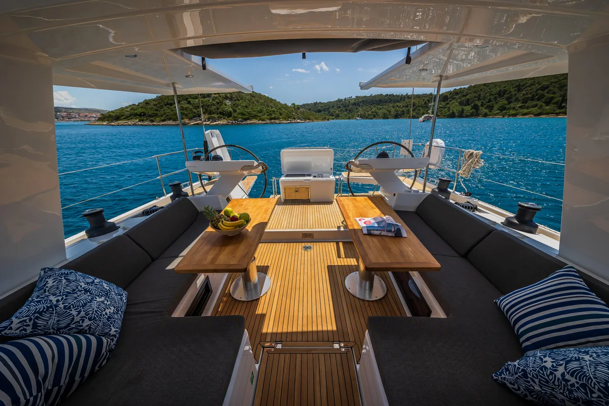 Cockpit of Oceanelle, a Hanse Yachts Hanse 588 sailboat at Seget Donji, Croatia