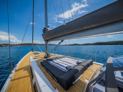 Deck of Oceanelle, a Hanse Yachts Hanse 588 sailboat at Seget Donji, Croatia