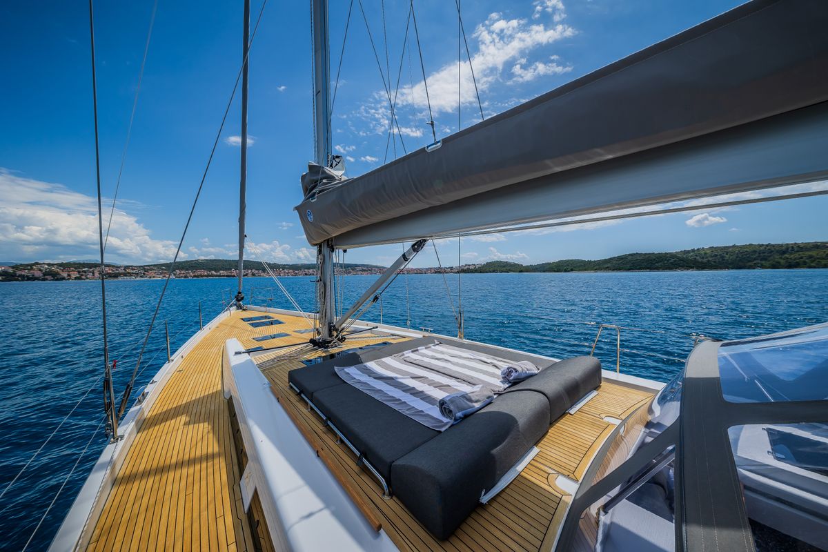 Deck of Oceanelle, a Hanse Yachts Hanse 588 sailboat at Seget Donji, Croatia