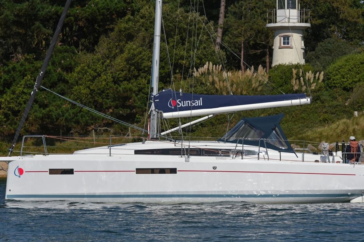 Exterior view of Sunsail 38.0 Classic, a Jeanneau Sun Odyssey 380 sailboat at Municipal Unit of Lefkada, Greece