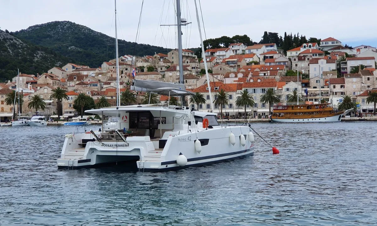 Exterior view of Ocean Runner, a Fountaine Pajot Astrea 42 catamaran at Općina Medulin, Croatia