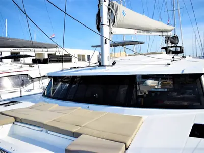 Deck of Ocean Runner, a Fountaine Pajot Astrea 42 catamaran at Općina Medulin, Croatia