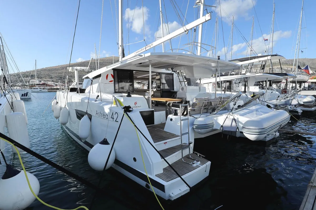 Exterior view of Ocean Runner, a Fountaine Pajot Astrea 42 catamaran at Općina Medulin, Croatia