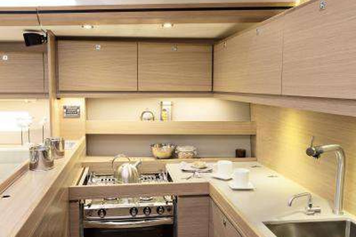Galley of Skylark, a Dufour 560 Grand Large sailboat at Municipal Unit of Rhodes, Greece