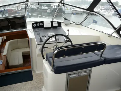 Cockpit of Drait 100, a De Drait DeLuxe 42 motorboat at Drachten, Netherlands