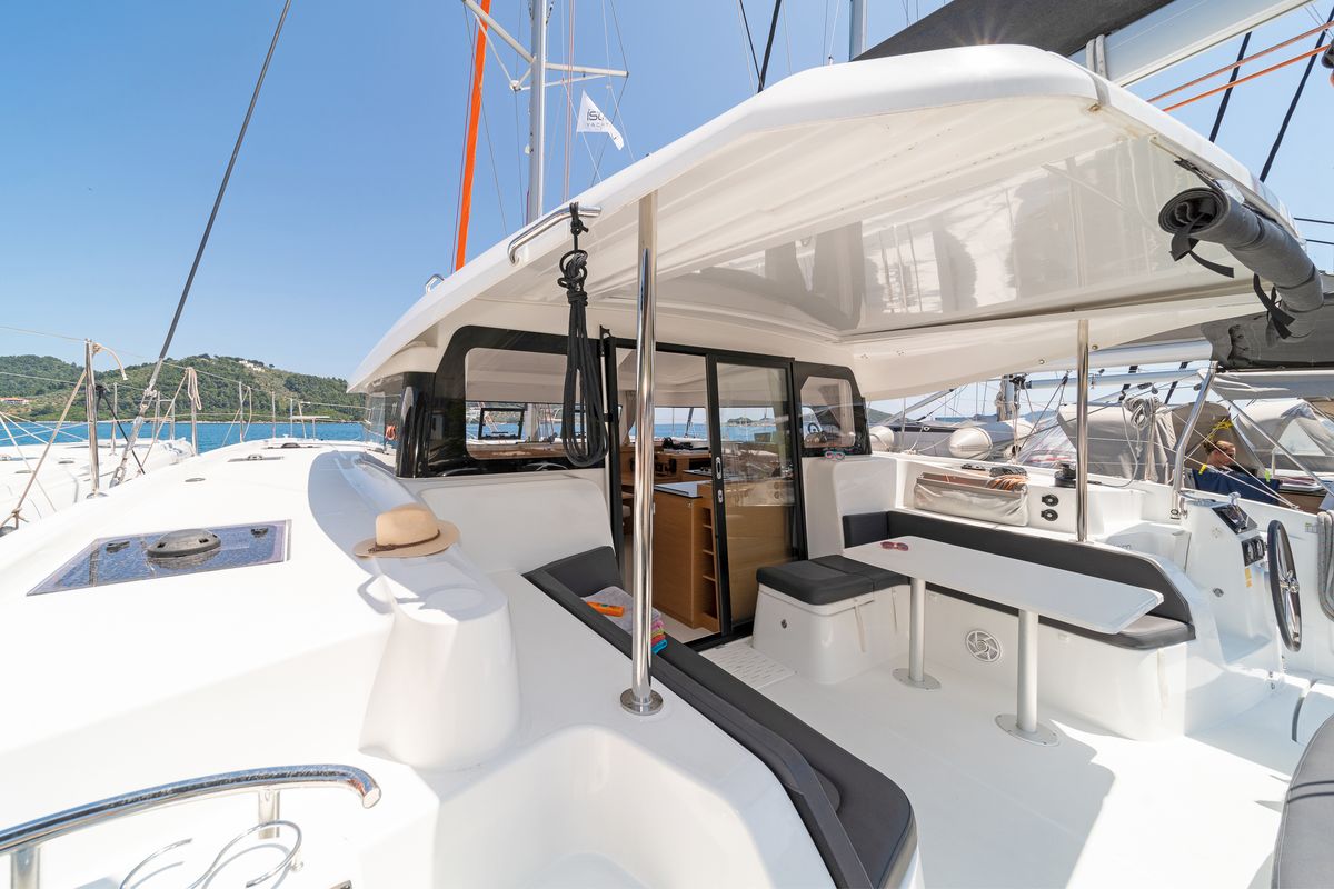 Deck of Geva Mare X, a Excess 11 catamaran at Municipal Unit of Rhodes, Greece