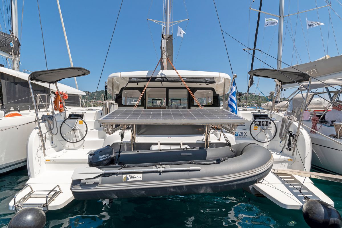 Deck of Geva Mare X, a Excess 11 catamaran at Municipal Unit of Rhodes, Greece