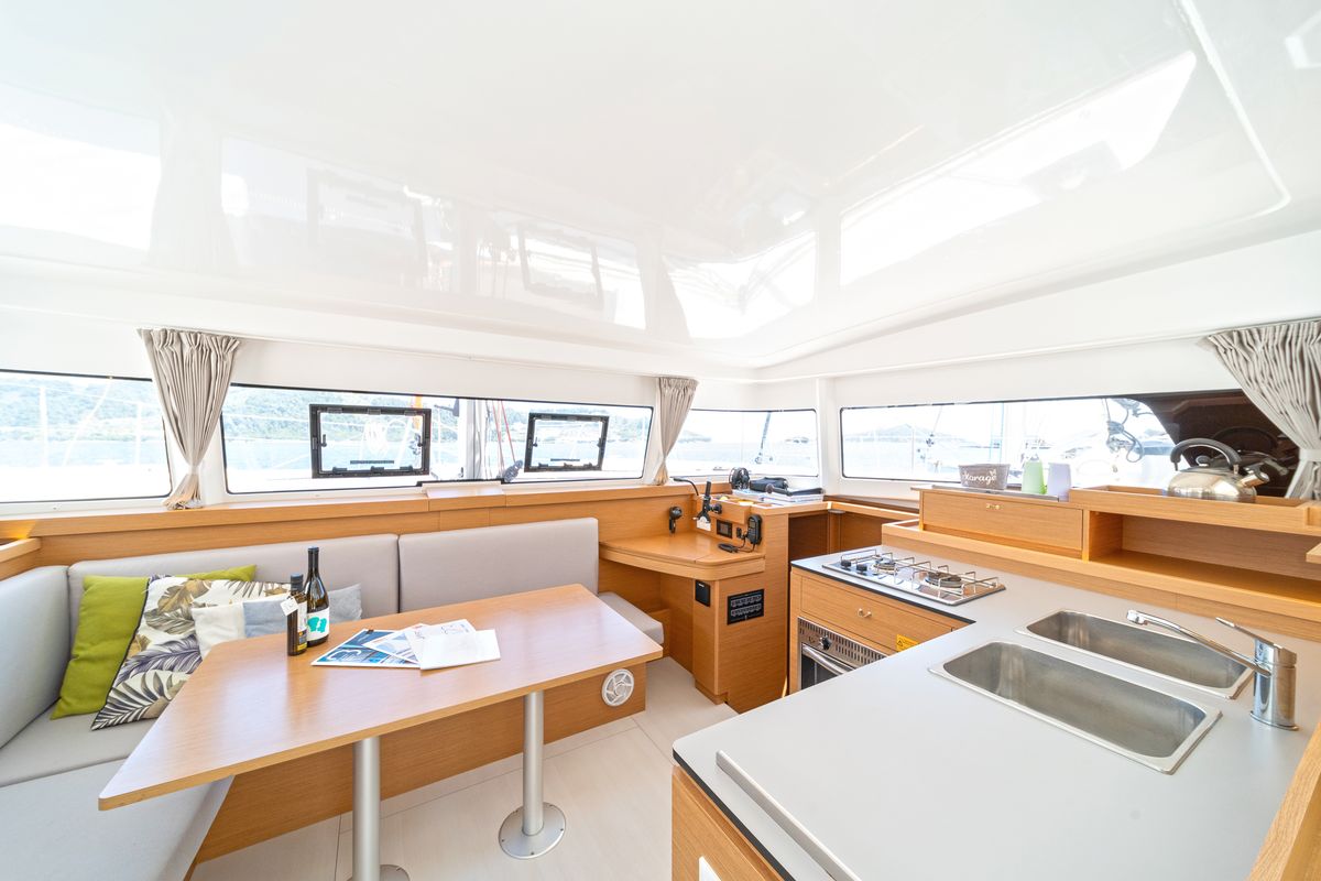 Salon of Geva Mare X, a Excess 11 catamaran at Municipal Unit of Rhodes, Greece