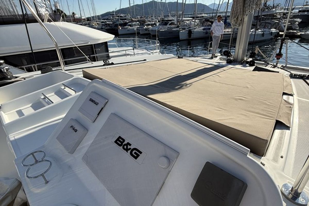Head on Lu Lu, a Lagoon 450 F catamaran at Marmaris, Turkey