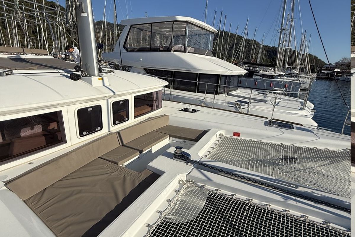 Deck of Lu Lu, a Lagoon 450 F catamaran at Marmaris, Turkey