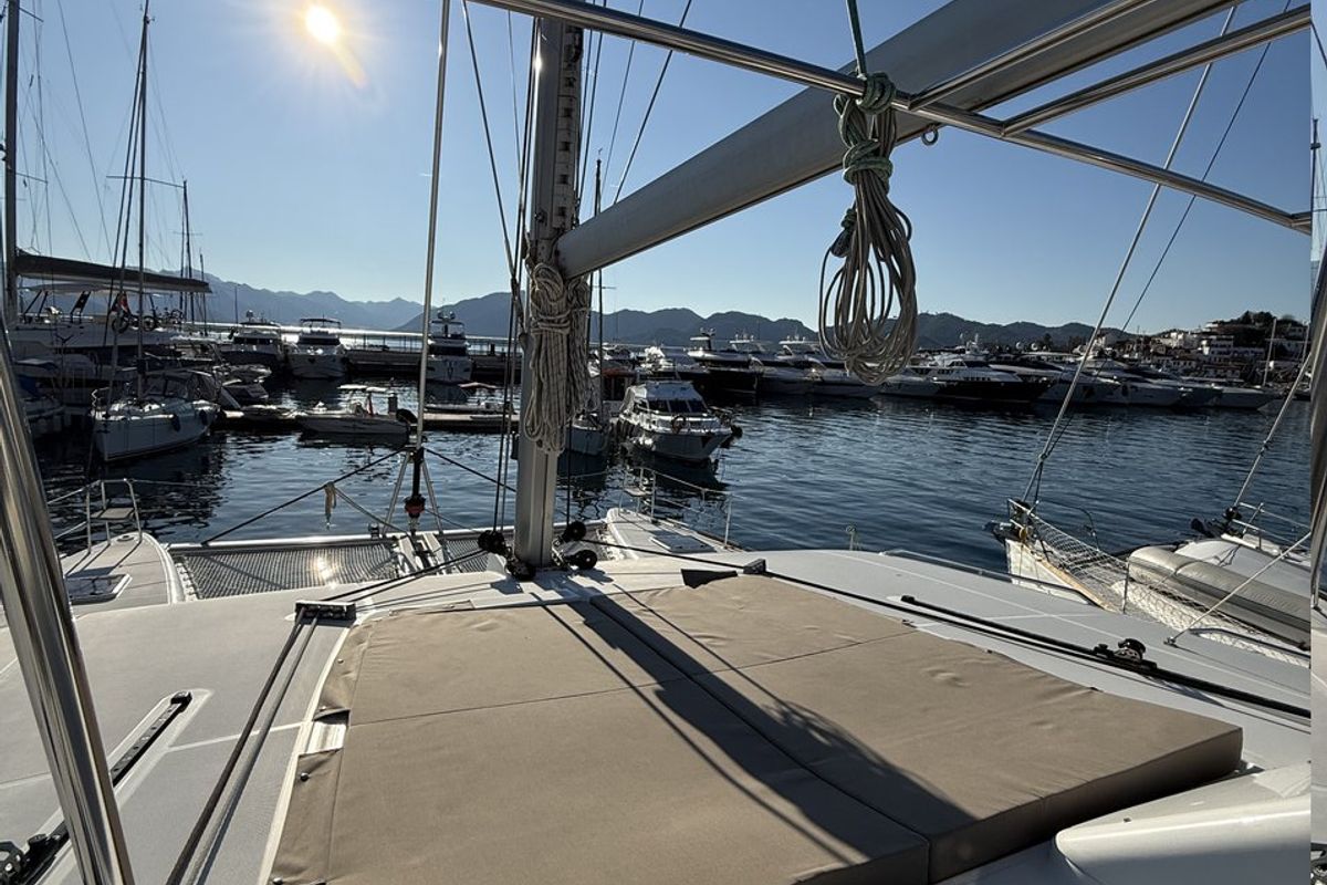 Deck of Lu Lu, a Lagoon 450 F catamaran at Marmaris, Turkey