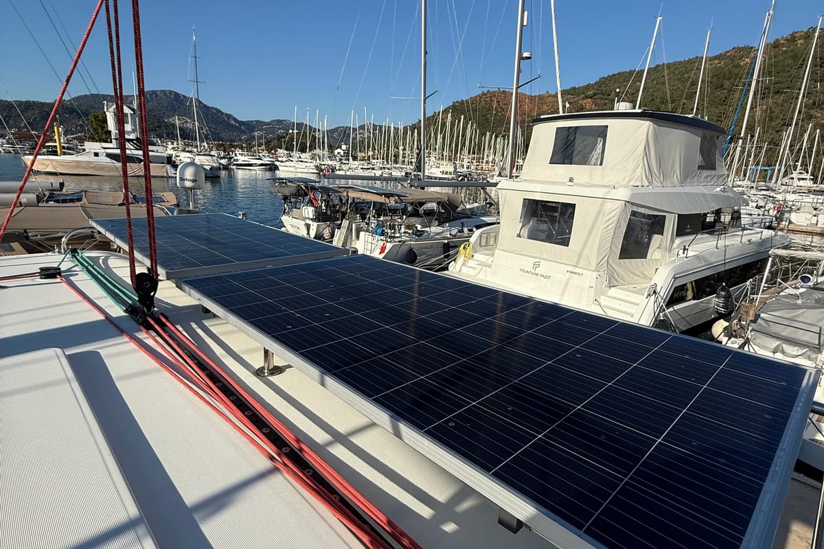 Deck of Lu Lu, a Lagoon 450 F catamaran at Marmaris, Turkey