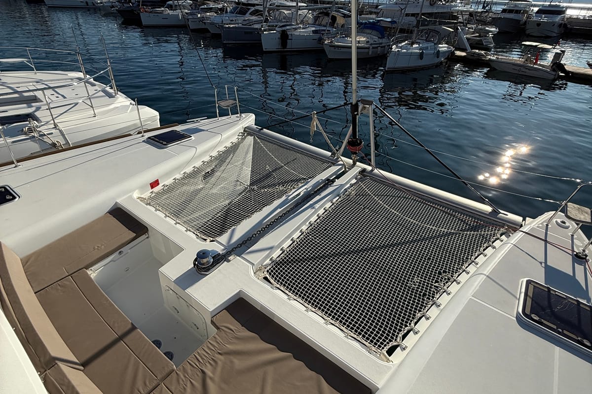 Cockpit of Lu Lu, a Lagoon 450 F catamaran at Marmaris, Turkey