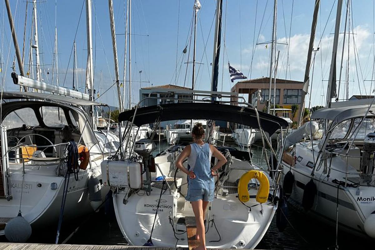 Exterior view of Konstantinos, a Bavaria 33 Cruiser sailboat at Municipal Unit of Lefkada, Greece
