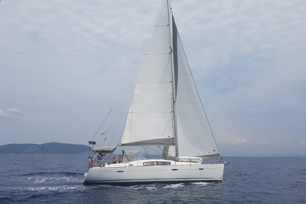 Exterior view of Tosca, a Beneteau Oceanis 40 sailboat at Municipal Unit of Elefsina, Greece