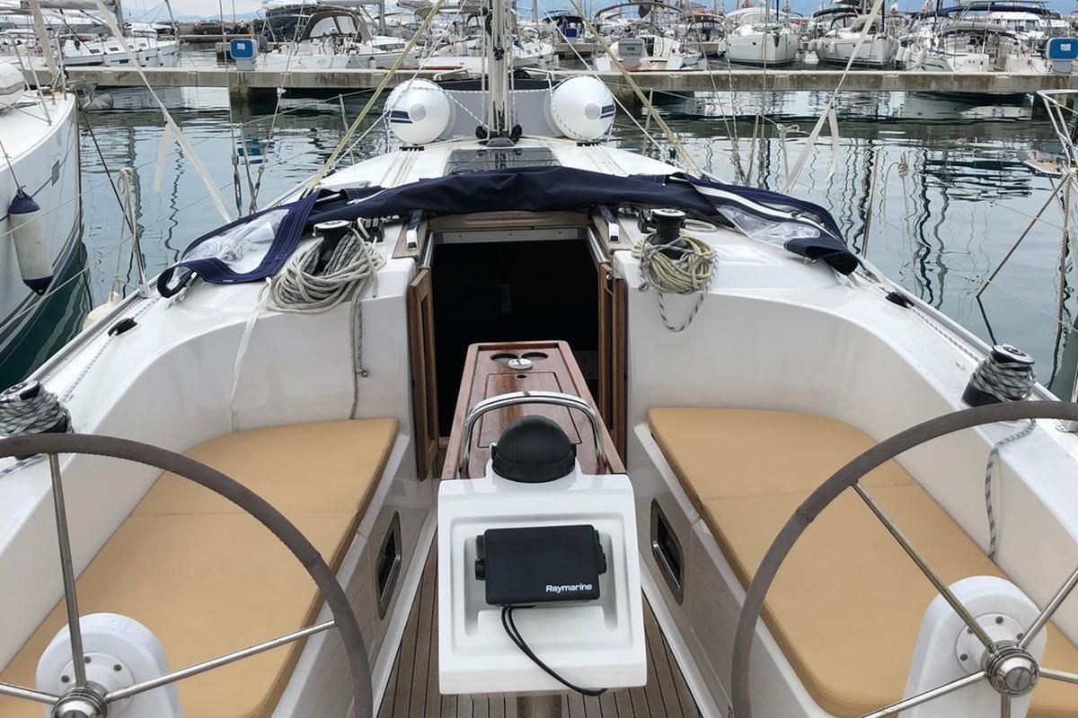 Cockpit of Lana 3, a Bavaria Cruiser 37 sailboat at Split, Croatia