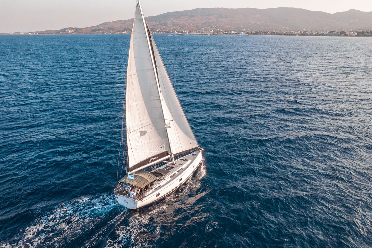 Exterior view of Ella, a Hanse Yachts Hanse 458 sailboat at Kos, Greece