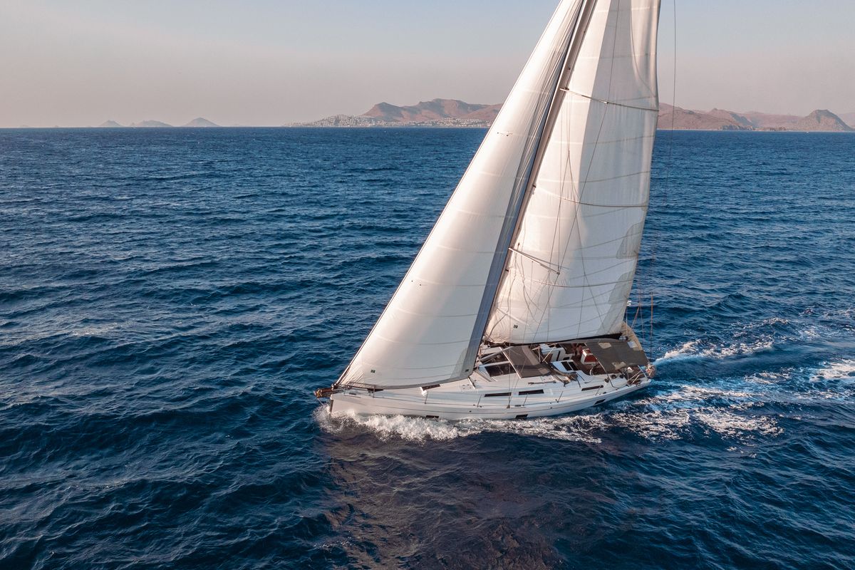 Exterior view of Ella, a Hanse Yachts Hanse 458 sailboat at Kos, Greece