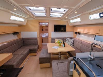 Salon of Ella, a Hanse Yachts Hanse 458 sailboat at Kos, Greece