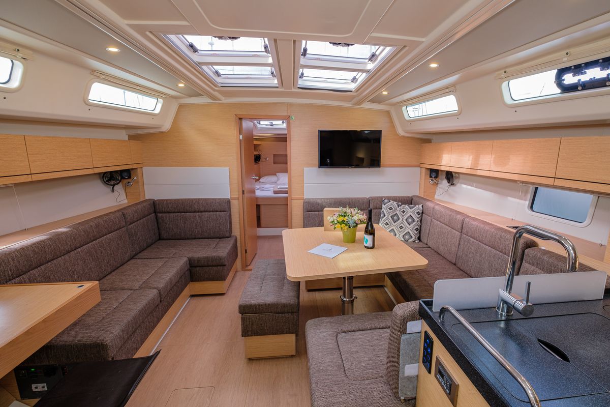 Salon of Ella, a Hanse Yachts Hanse 458 sailboat at Kos, Greece