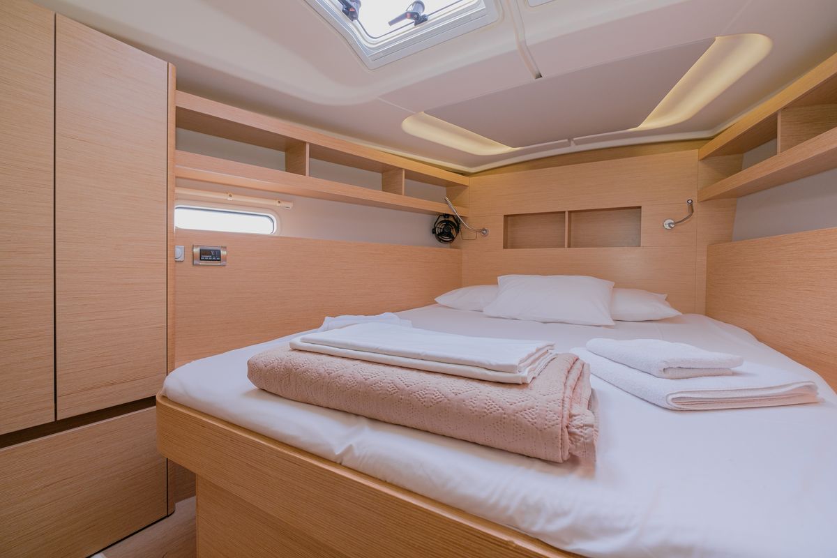 Cabin on Ella, a Hanse Yachts Hanse 458 sailboat at Kos, Greece