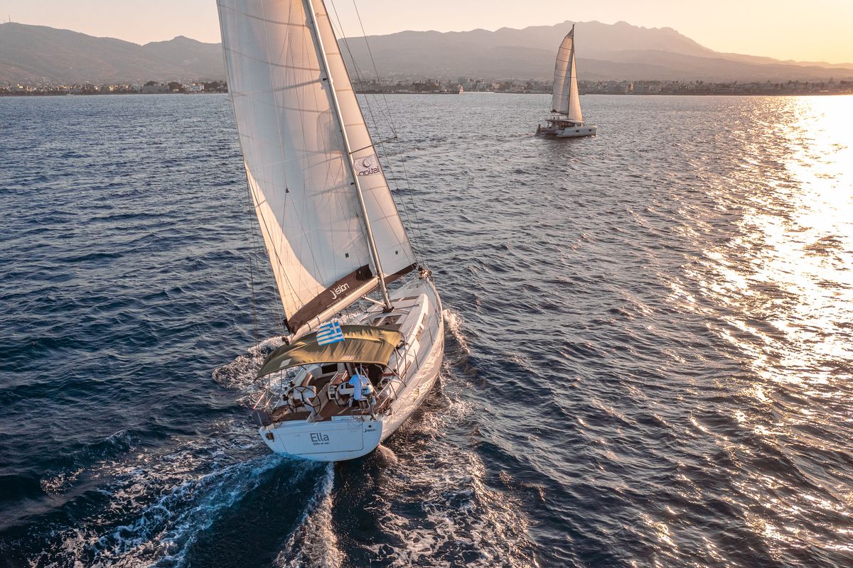 Exterior view of Ella, a Hanse Yachts Hanse 458 sailboat at Kos, Greece