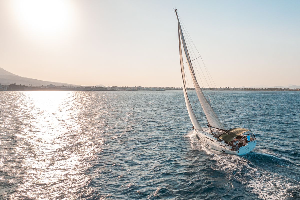 Exterior view of Ella, a Hanse Yachts Hanse 458 sailboat at Kos, Greece