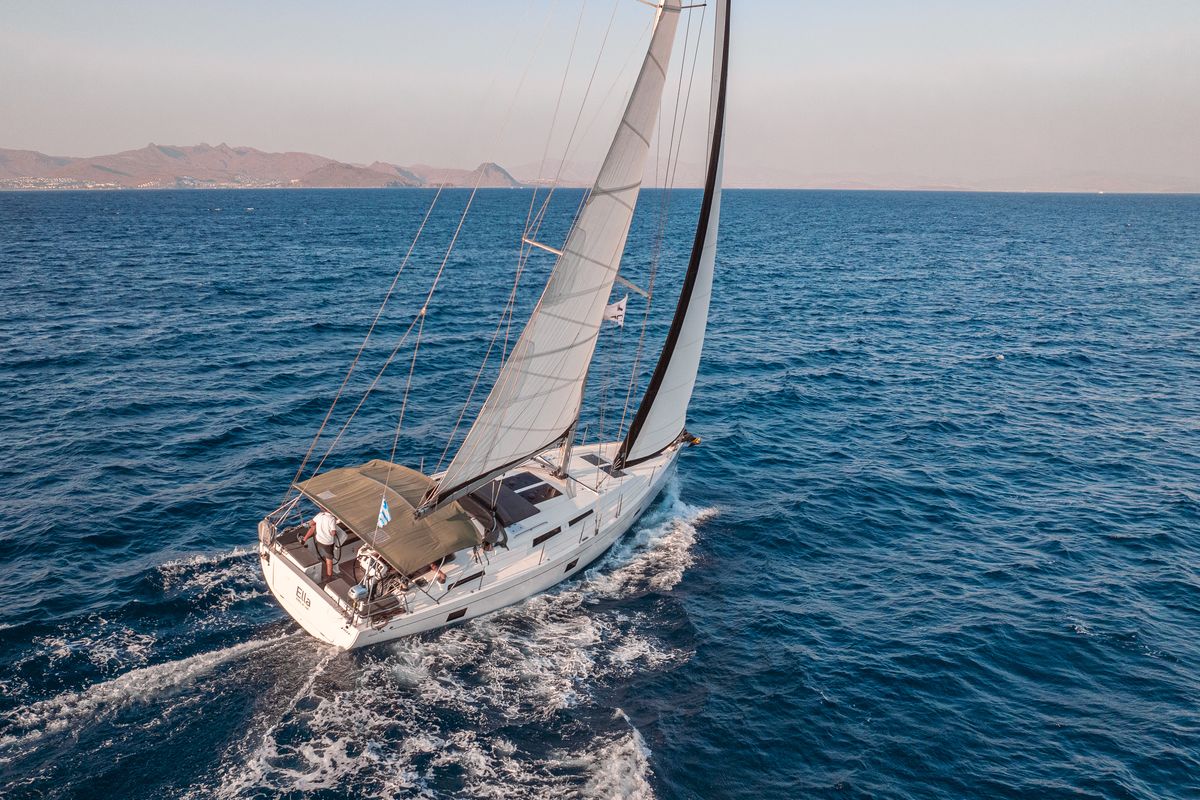 Exterior view of Ella, a Hanse Yachts Hanse 458 sailboat at Kos, Greece