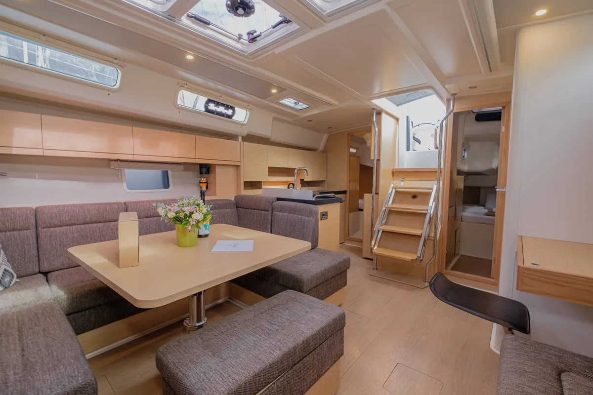 Salon of Ella, a Hanse Yachts Hanse 458 sailboat at Kos, Greece