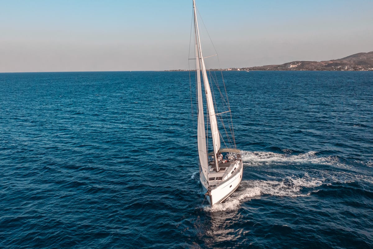 Exterior view of Ella, a Hanse Yachts Hanse 458 sailboat at Kos, Greece