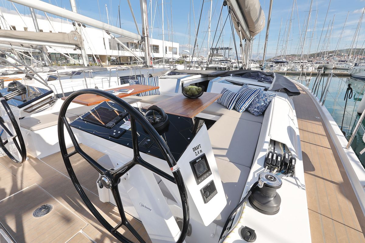 Cockpit of Chrisphi, a Hanse Yachts Hanse 460 sailboat at Seget Donji, Croatia