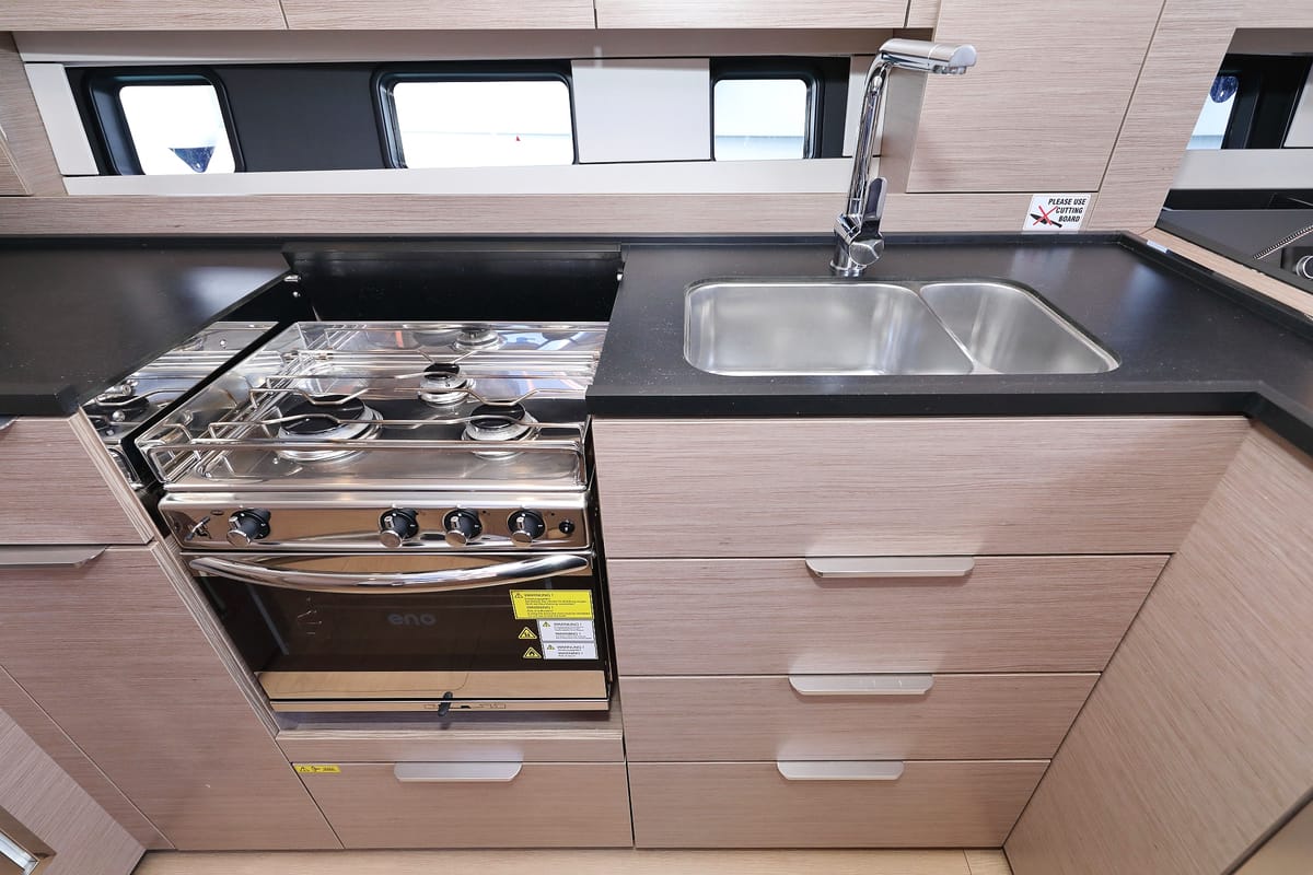 Galley of Chrisphi, a Hanse Yachts Hanse 460 sailboat at Seget Donji, Croatia