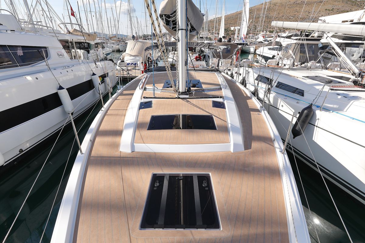 Deck of Chrisphi, a Hanse Yachts Hanse 460 sailboat at Seget Donji, Croatia