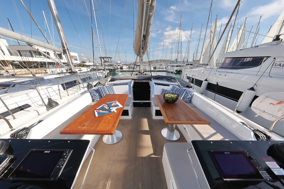 Deck of Chrisphi, a Hanse Yachts Hanse 460 sailboat at Seget Donji, Croatia