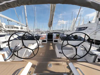 Cockpit of Chrisphi, a Hanse Yachts Hanse 460 sailboat at Seget Donji, Croatia
