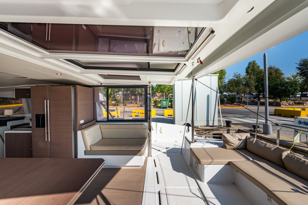 Deck of Alba, a Bali 4.3 catamaran at Municipal Unit of Lefkada, Greece