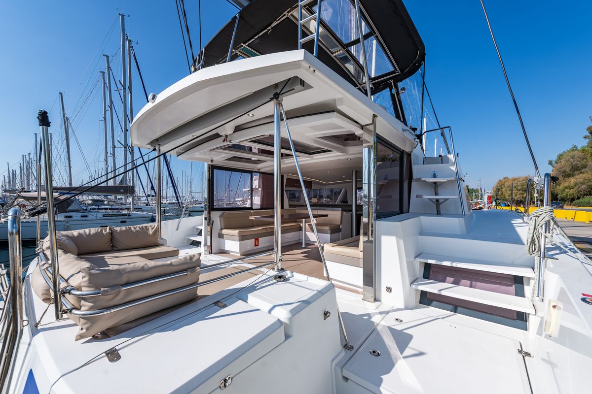 Exterior view of Alba, a Bali 4.3 catamaran at Municipal Unit of Lefkada, Greece