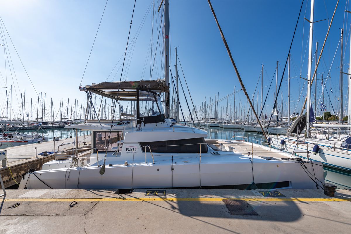 Exterior view of Alba, a Bali 4.3 catamaran at Municipal Unit of Lefkada, Greece