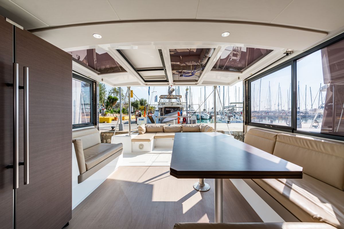 Salon of Alba, a Bali 4.3 catamaran at Municipal Unit of Lefkada, Greece