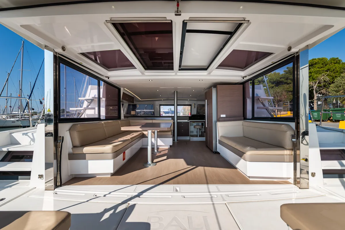 Salon of Alba, a Bali 4.3 catamaran at Municipal Unit of Lefkada, Greece