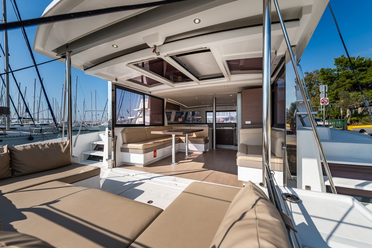 Deck of Alba, a Bali 4.3 catamaran at Municipal Unit of Lefkada, Greece