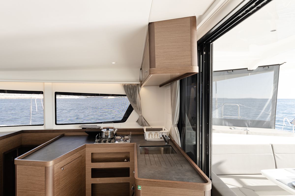 Galley of Notorious, a Lagoon 42 catamaran at Athens, Greece