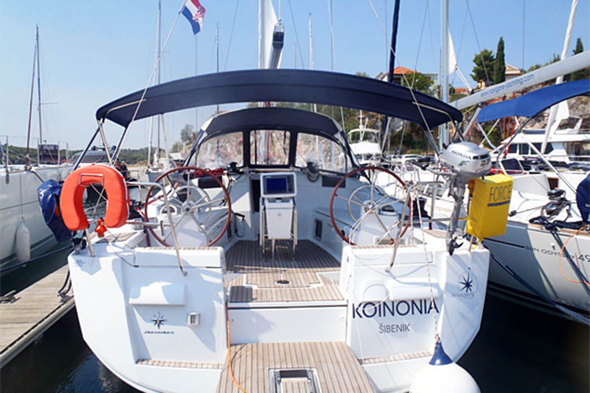 Cockpit of Karma, a Jeanneau Sun Odyssey 439 sailboat at Gåshaga, Sweden